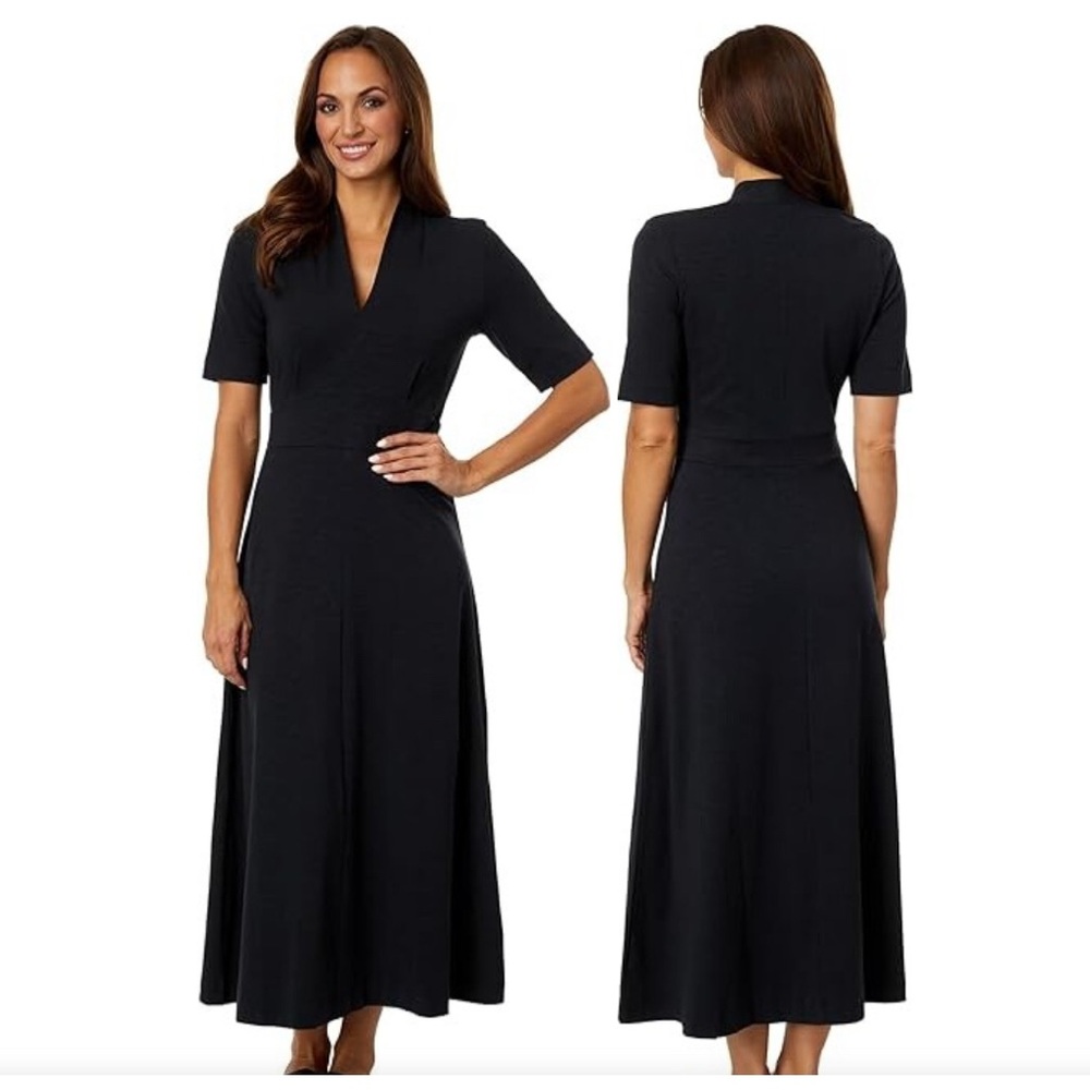 Lilla P medium Black Shawl Collar Midi Dress